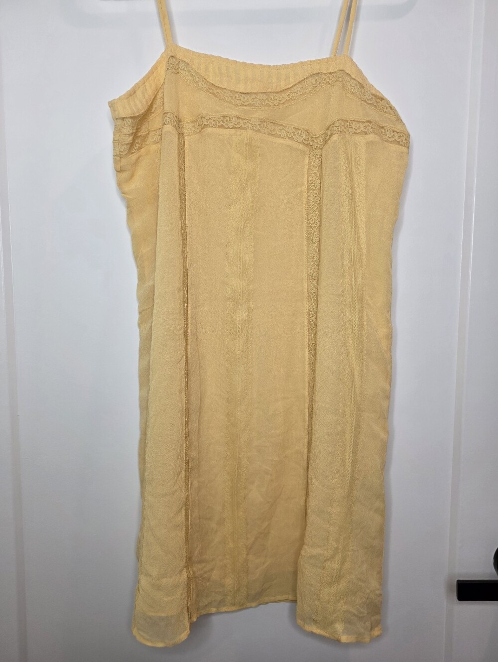Zara Pale Yellow Slip Dress with Lace Trim SZ M Boudoir Chic Coquette